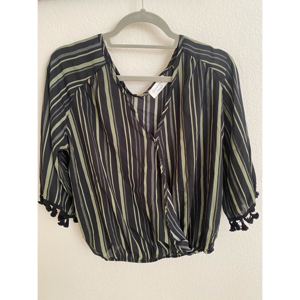 Lavender Field Green/Black Stripe Blouse